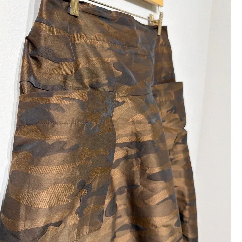 Sun Kim‎ Bronze Camo Bubble Midi Skirt Brown Jacquard Women Medium